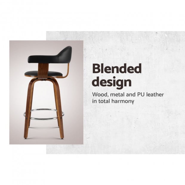 2x Bar Stools Wooden Swivel Bar Stool Kitchen Dining Chair Wood Black Image 4