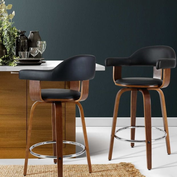2x Bar Stools Wooden Swivel Bar Stool Kitchen Dining Chair Wood Black Image 7