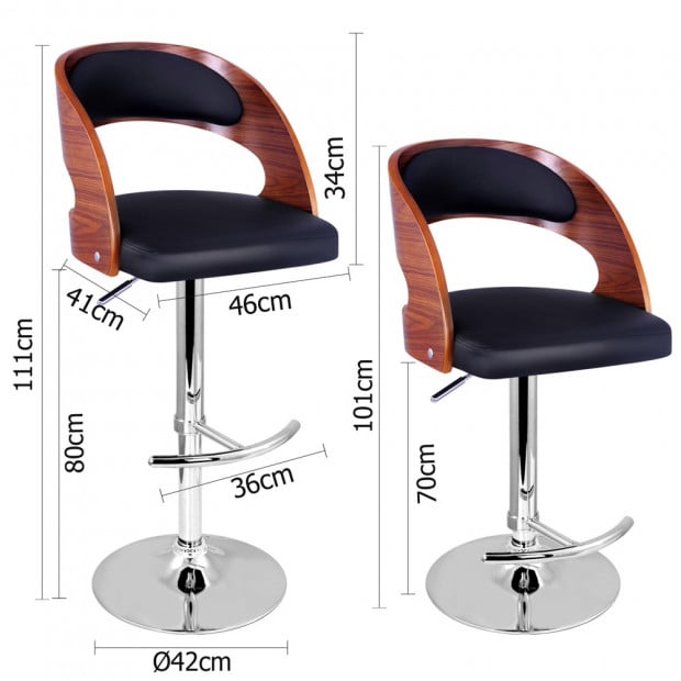 PU Leather Wooden Kitchen Bar Stool Padded Seat Black Image 2