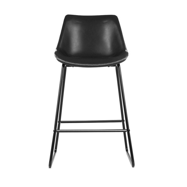 Set of 2 Bar Stools – Black PU Leather Kitchen Chairs Image 3
