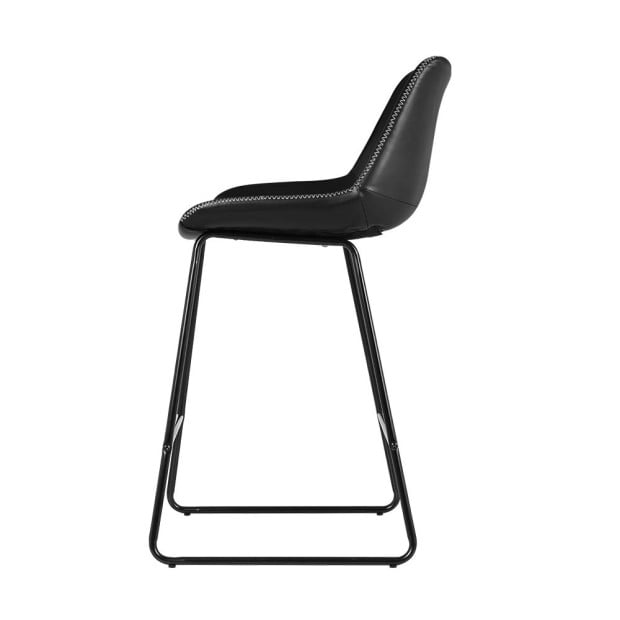 Set of 2 Bar Stools – Black PU Leather Kitchen Chairs Image 4