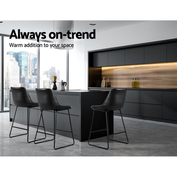 Set of 2 Bar Stools – Black PU Leather Kitchen Chairs Image 5