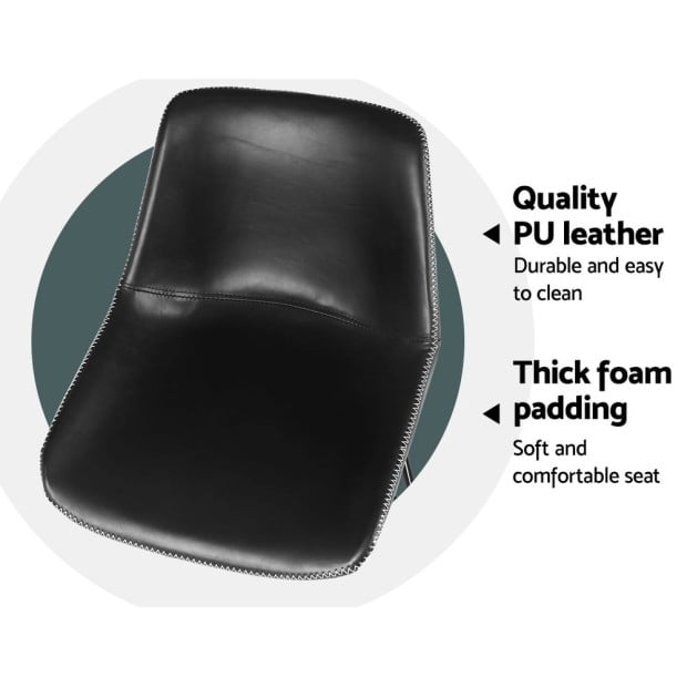 Set of 2 Bar Stools – Black PU Leather Kitchen Chairs Image 7
