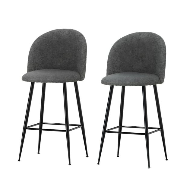 Set Of 2 Bar Stools Kitchen Dining Chair Sherpa Boucle Charcoal