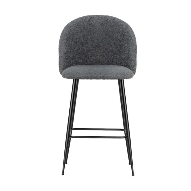 Set Of 2 Bar Stools Kitchen Dining Chair Sherpa Boucle Charcoal Image 3