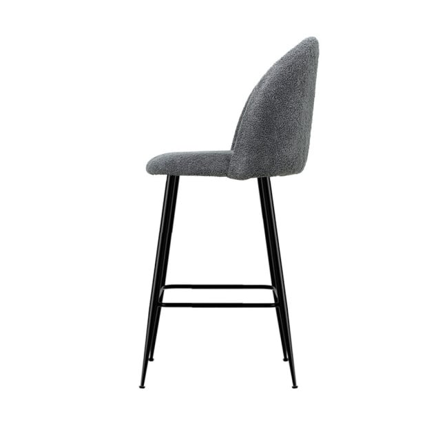 Set Of 2 Bar Stools Kitchen Dining Chair Sherpa Boucle Charcoal Image 4