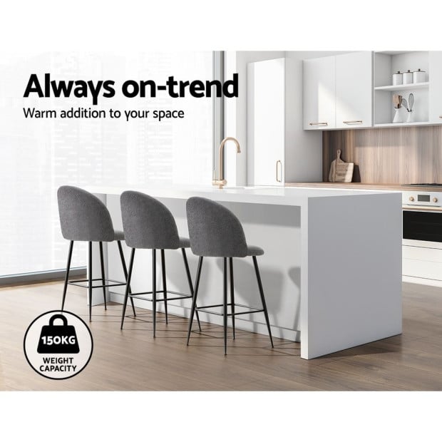 Set Of 2 Bar Stools Kitchen Dining Chair Sherpa Boucle Charcoal Image 5