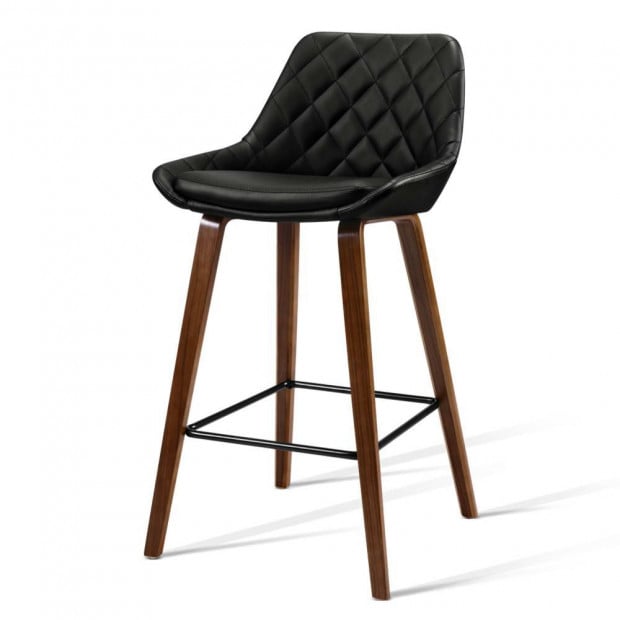 2x Kitchen Bar Wooden  Stool Chairs Bentwood Barstool Leather Black