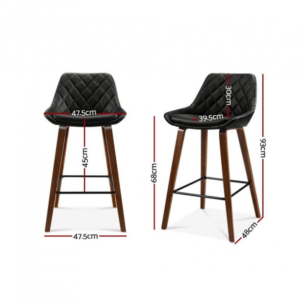 2x Kitchen Bar Wooden  Stool Chairs Bentwood Barstool Leather Black Image 2