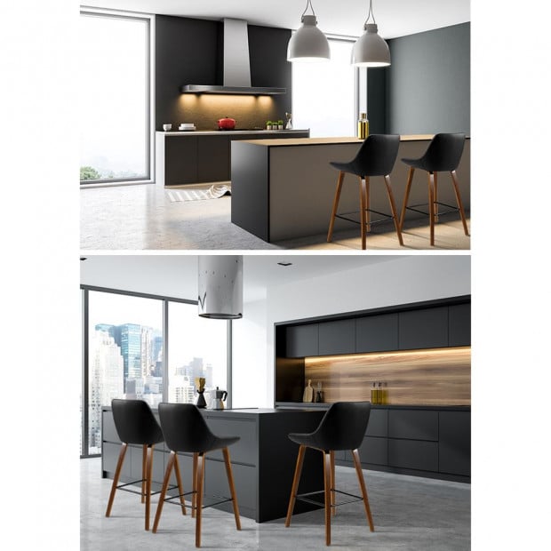 2x Kitchen Bar Wooden  Stool Chairs Bentwood Barstool Leather Black Image 4