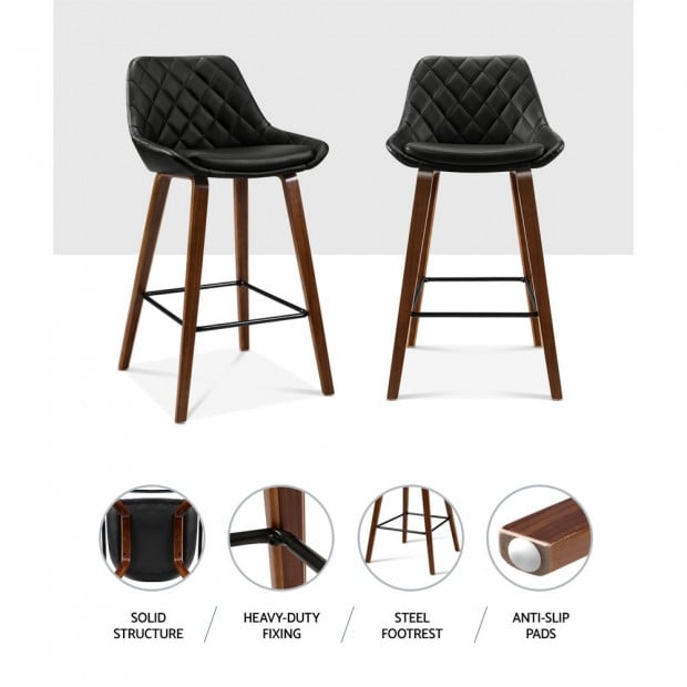 2x Kitchen Bar Wooden  Stool Chairs Bentwood Barstool Leather Black Image 5