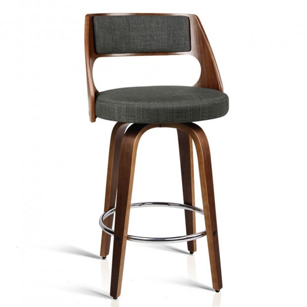 2 x Wooden Swivel Bar Stools Kitchen Counter Barstool Charcoal Fabric