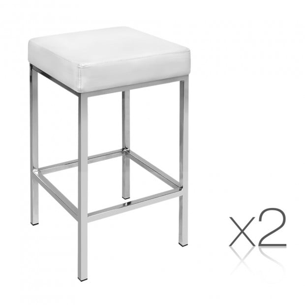 Set of 2 PU Leather Kitchen Bar Stool - White