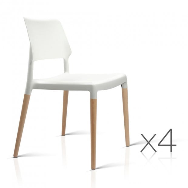 Set of 4 Wooden Stackable Dining Chairs - White