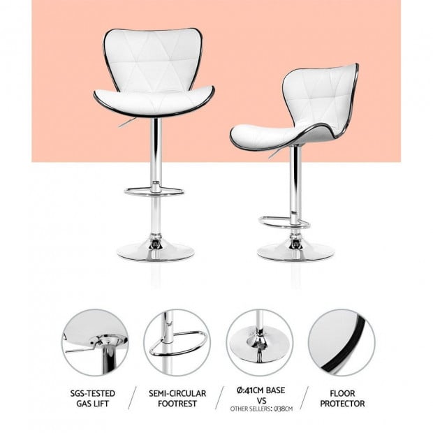 4 Bar Stools Kitchen Swivel Bar Stool PU Leather Chairs Gas Lift White Image 4