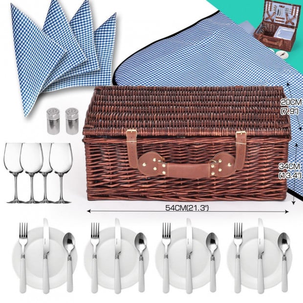 Deluxe 4 Person Picnic Basket Corporate Set Outdoor Blanket Park Trip Image 5
