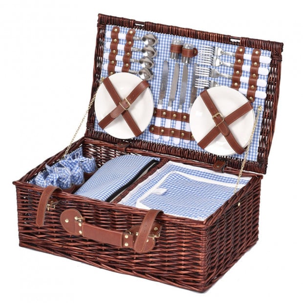 Deluxe 4 Person Picnic Basket Corporate Set Outdoor Blanket Park Trip Image 2