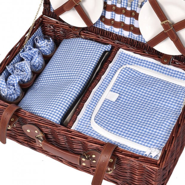 Deluxe 4 Person Picnic Basket Corporate Set Outdoor Blanket Park Trip Image 3