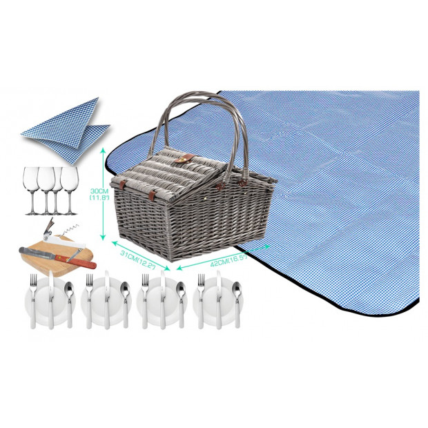 Wicker 4 Person Folding Handle Picnic Basket With Blanket Grey Image 5