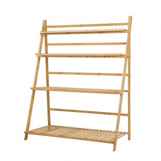 Bamboo Wooden Ladder Shelf Plant Garden Stand Foldable