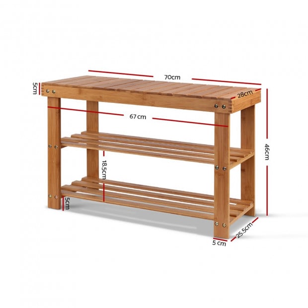 Bamboo Shoe Rack Wooden Seat Bench Organiser Shelf Stool Image 2