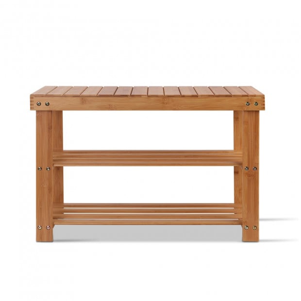 Bamboo Shoe Rack Wooden Seat Bench Organiser Shelf Stool Image 3