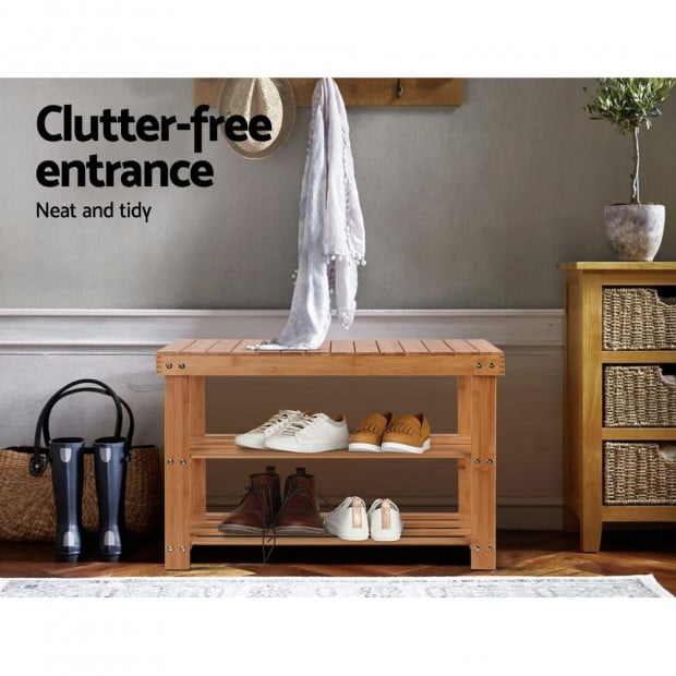 Bamboo Shoe Rack Wooden Seat Bench Organiser Shelf Stool Image 4