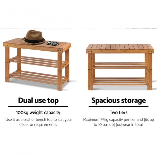 Bamboo Shoe Rack Wooden Seat Bench Organiser Shelf Stool Image 6