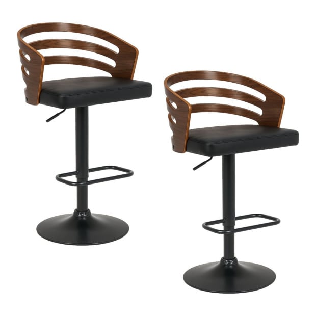 Sarantino Set of 2 Bentwood Walnut Barstool Leather Seat and Metal Base Image 2