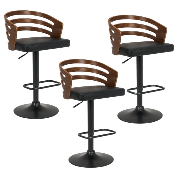 Sarantino Set of 3 Bentwood Walnut Barstool Leather Seat and Metal Base Image 2
