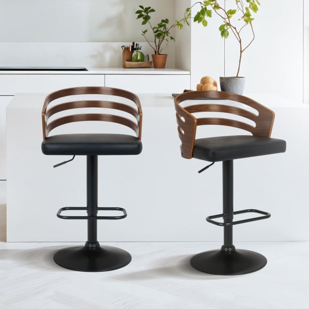 Sarantino Set of 3 Bentwood Walnut Barstool Leather Seat and Metal Base Image 10