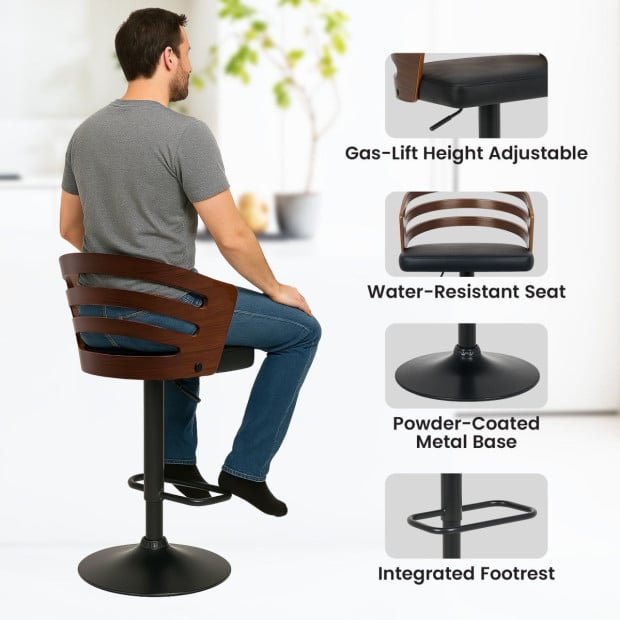 Sarantino Set of 3 Bentwood Walnut Barstool Leather Seat and Metal Base Image 8