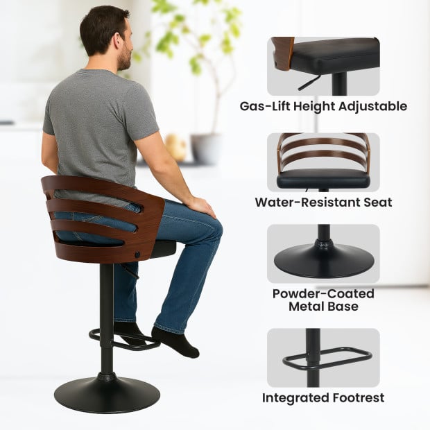 Sarantino Bentwood Walnut Barstool Leather Seat and Metal Base Image 8