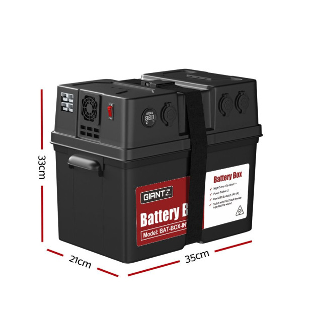 Battery Box 500W Inverter Deep Cycle Portable Caravan Camping USB Image 2