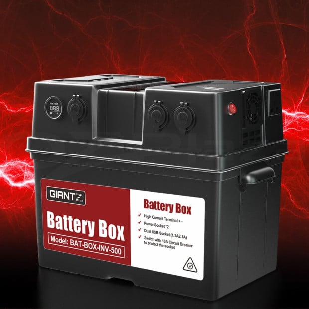 Battery Box 500W Inverter Deep Cycle Portable Caravan Camping USB Image 7