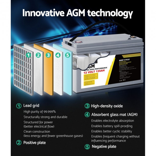 135Ah Deep Cycle Battery 12V AGM Marine Sealed Power Portable Box Image 4