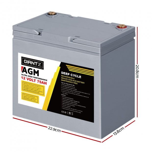 75Ah Deep Cycle Battery 12V AGM Marine Sealed Power Portable Box Image 2