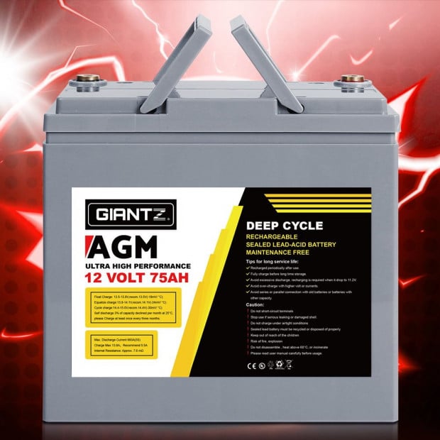 75Ah Deep Cycle Battery 12V AGM Marine Sealed Power Portable Box Image 7