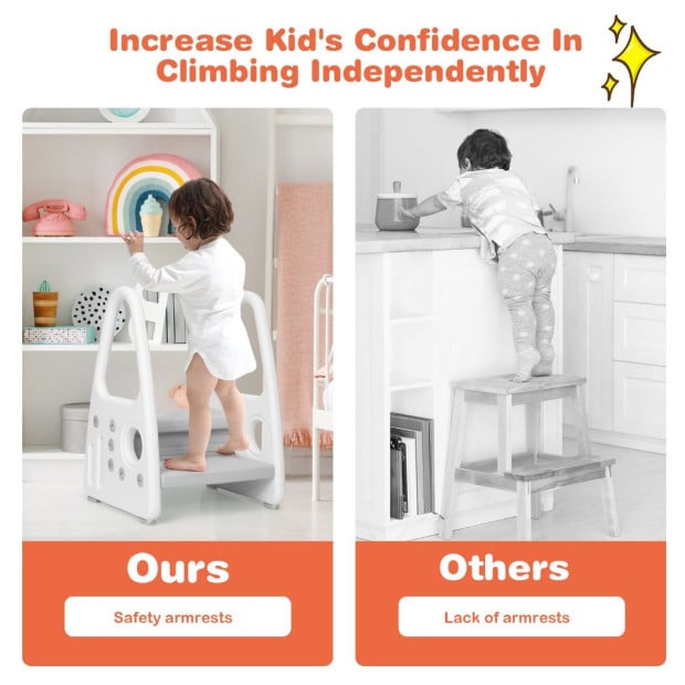 Kids Step Stool For Toddler With Non-slip Design Grey Image 12