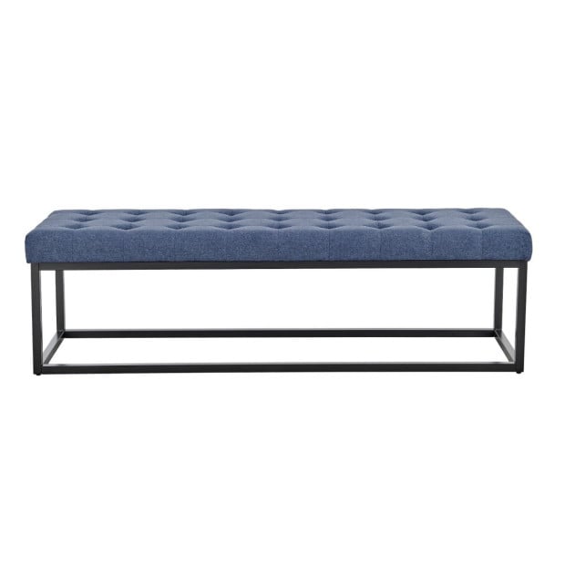 Cameron Button-Tufted Upholstered Bench with Metal Legs by Sarantino - Blue Image 2