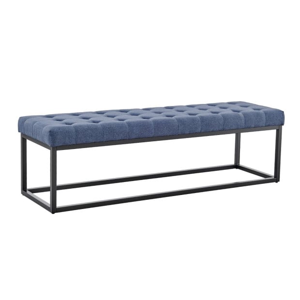 Cameron Button-Tufted Upholstered Bench with Metal Legs by Sarantino - Blue Image 3