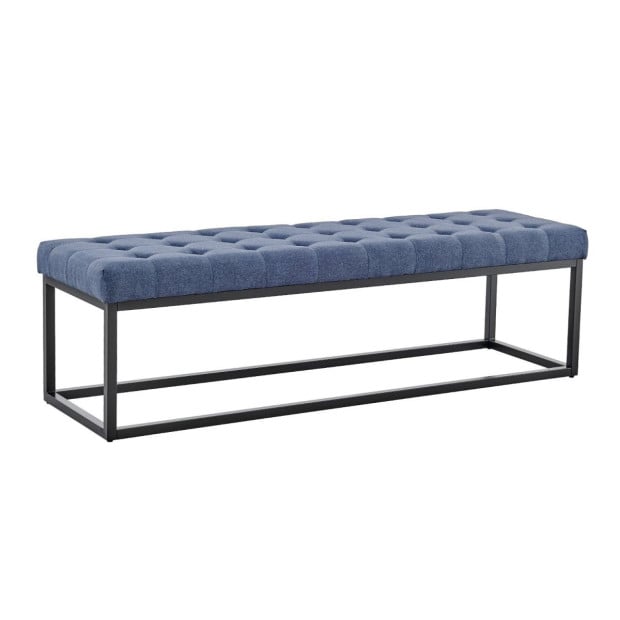 Cameron Button-Tufted Upholstered Bench with Metal Legs by Sarantino - Blue