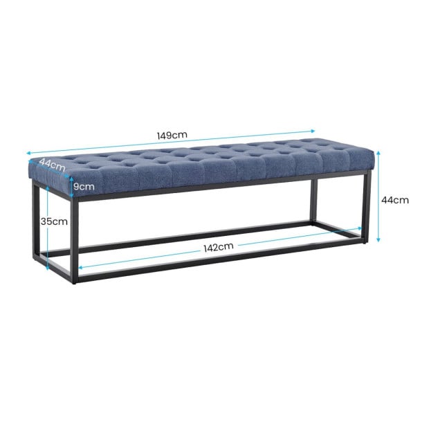 Cameron Button-Tufted Upholstered Bench with Metal Legs by Sarantino - Blue Image 4