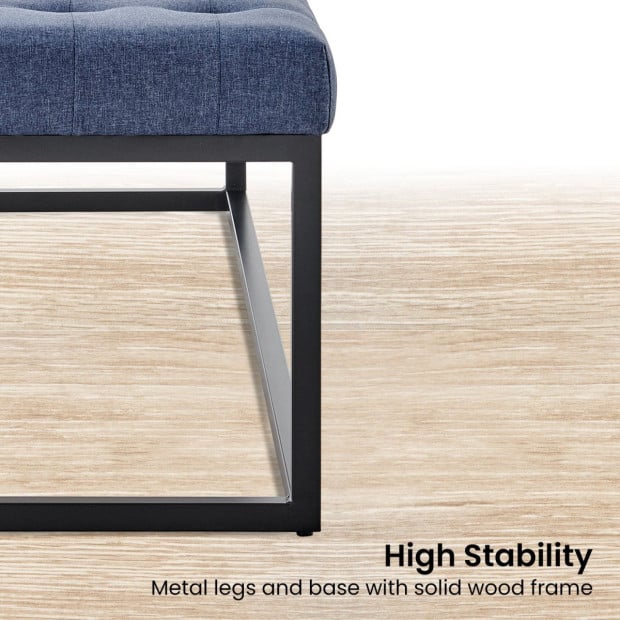 Cameron Button-Tufted Upholstered Bench with Metal Legs by Sarantino - Blue Image 5