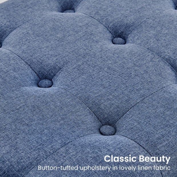 Cameron Button-Tufted Upholstered Bench with Metal Legs by Sarantino - Blue Image 6