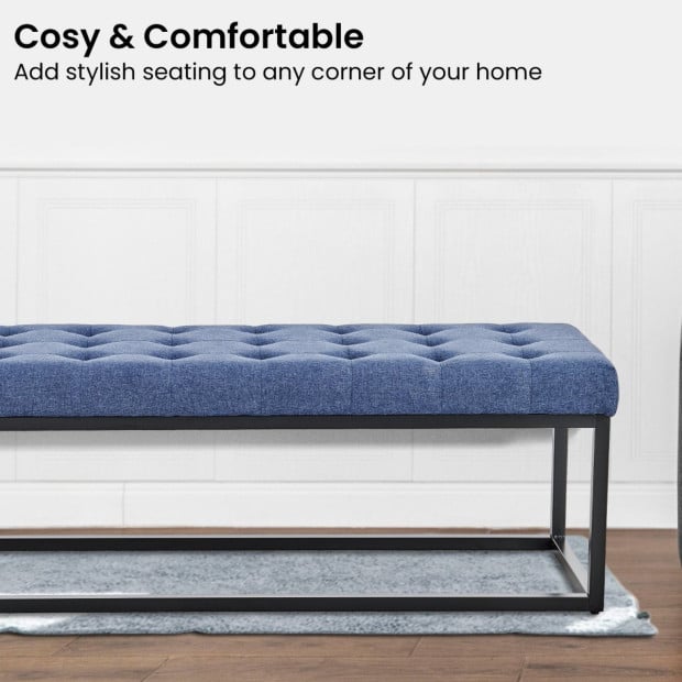 Cameron Button-Tufted Upholstered Bench with Metal Legs by Sarantino - Blue Image 7