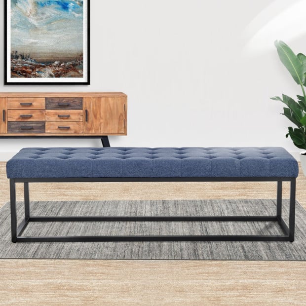 Cameron Button-Tufted Upholstered Bench with Metal Legs by Sarantino - Blue Image 10