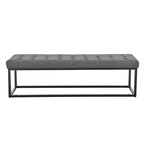 Cameron Button-Tufted Upholstered Bench with Metal Legs -Dark Grey Image 2