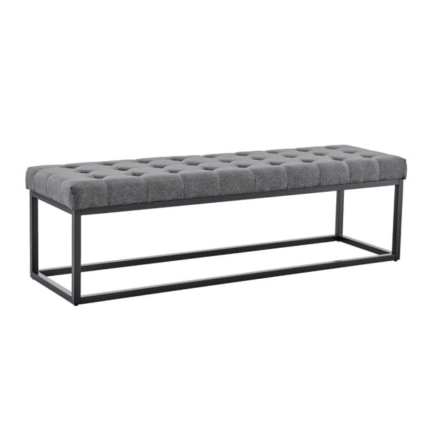 Cameron Button-Tufted Upholstered Bench with Metal Legs -Dark Grey Image 3