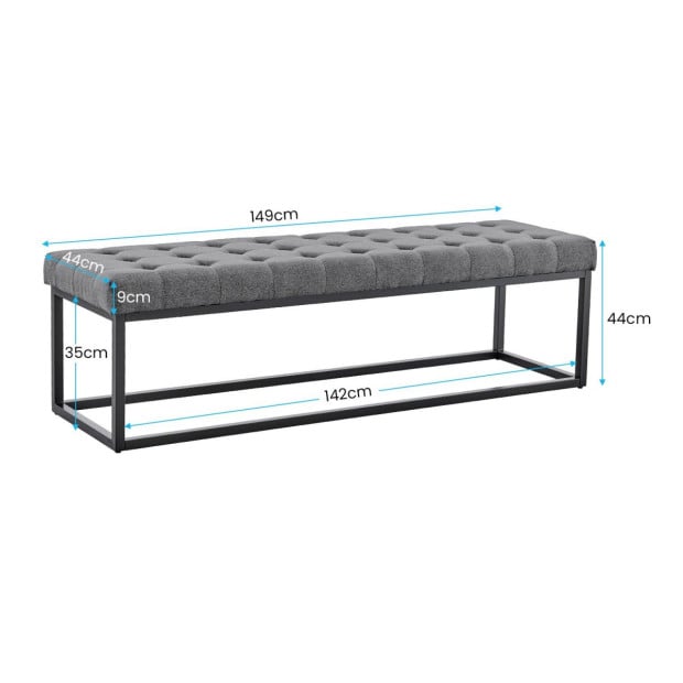 Cameron Button-Tufted Upholstered Bench with Metal Legs -Dark Grey Image 4